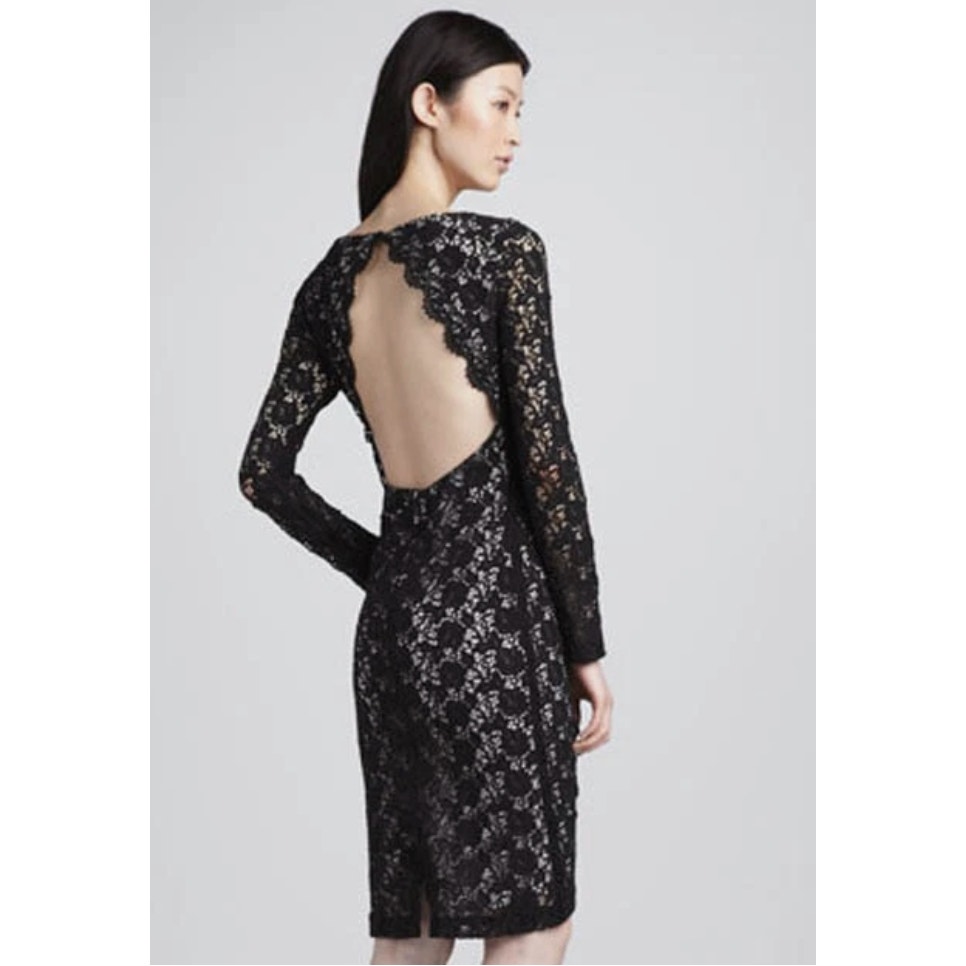 Nwt Alice + Olivia Dandi Open-Back Lace Dress Size 4 Knee Length Formal